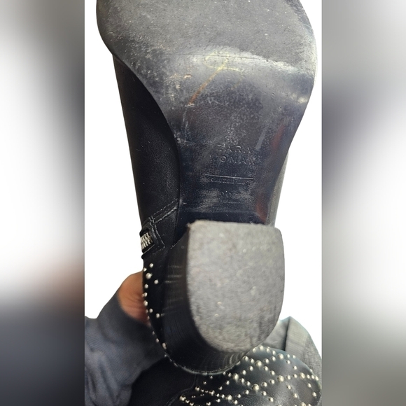 Zara black Studded Women's bootie Shoes 3.5" Chunk Heel Zipper Closure EU 39 - Picture 3 of 13